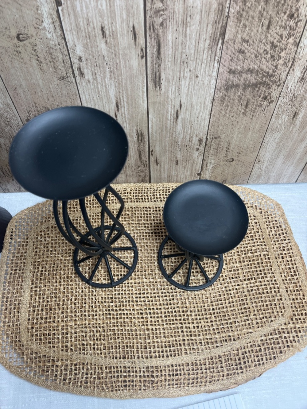 Set of 2 Black Metal Candle Holders Modern Farmhouse Taper Pillar Stands - Picture 4 of 4